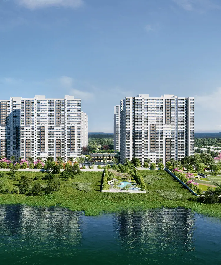 Lake-facing towers of Adarsh Welkin Park